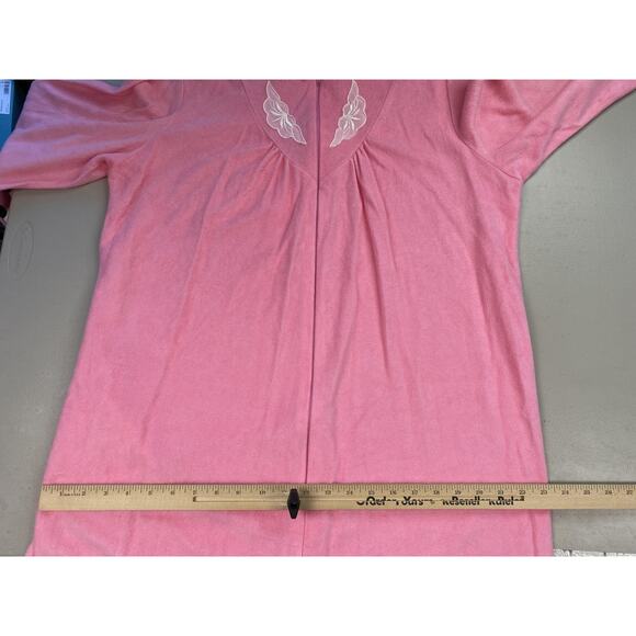 VTG Serenity Zip Robe Womens Large Pink Brushed Acetate Tricot 60s 70s Housecoat - Picture 8 of 13